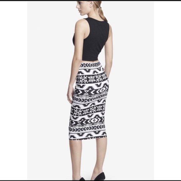 Express Black & White Aztec Print Midi Skirt - Picture 2 of 5